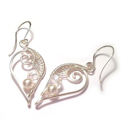 earrings wire weave leaf bridal sterling silver
