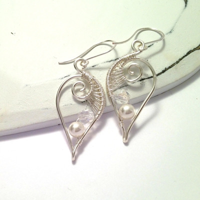 weave leaf earrings wire bridal sterling silver