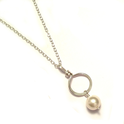 drop pearl sterling circle necklace silver bridal