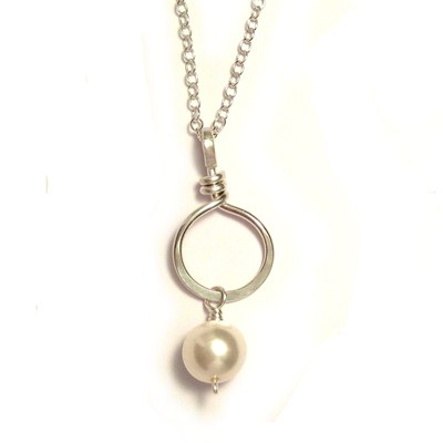 drop pearl necklace silver sterling circle bridal