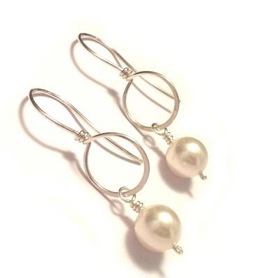 Pearl Drop Sterling Silver Circle Bridal Earrings | Handmade Wedding ...