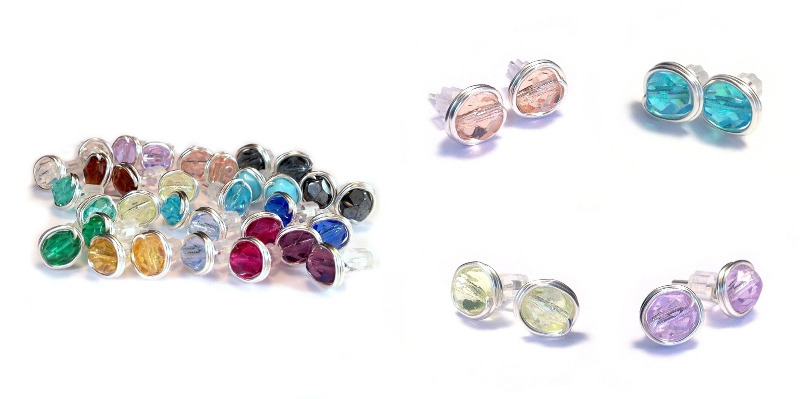 wire wrapped faceted stud earrings | Kian Designs Handmade Jewellery 