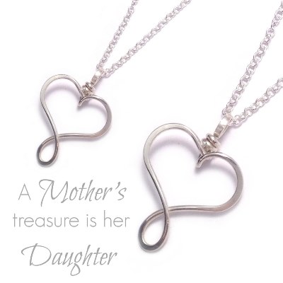 silver sterling necklace heart mother daughter artisan unique necklaces