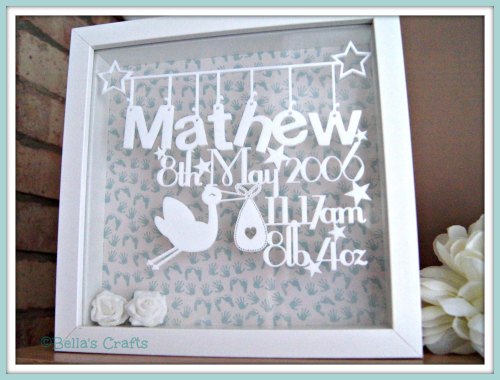 Personalised floating acrylic sign in a box frame.