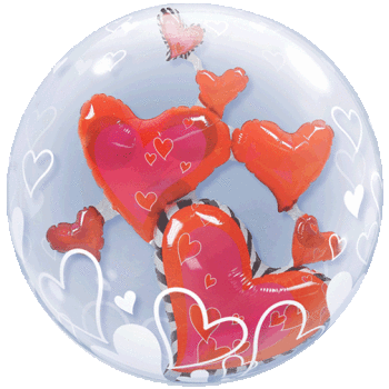 Lovely Floating Hearts - 24" Double Bubble Balloon