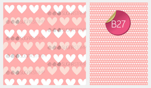 Sugar Stamp Sheet - Pattern Hearts Pink & White