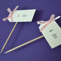 Vintage Party Picks - I do - Ivory Card with Pastel Pink Bows