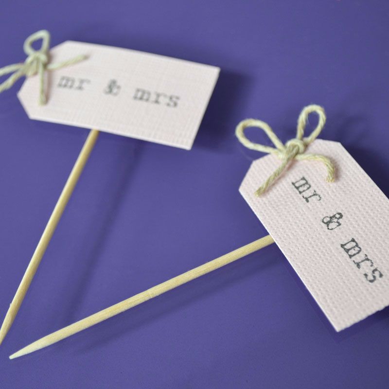 Vintage Party Picks - mr and mrs - Blush Pink Card with Thin Twine Bows
