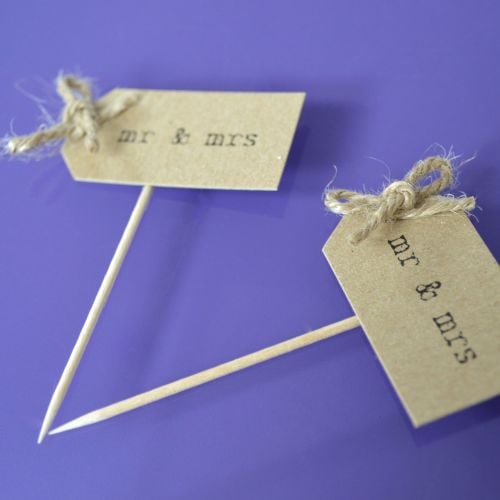 Vintage Party Picks - mr and mrs - Kraft with Rustic Twine Bows