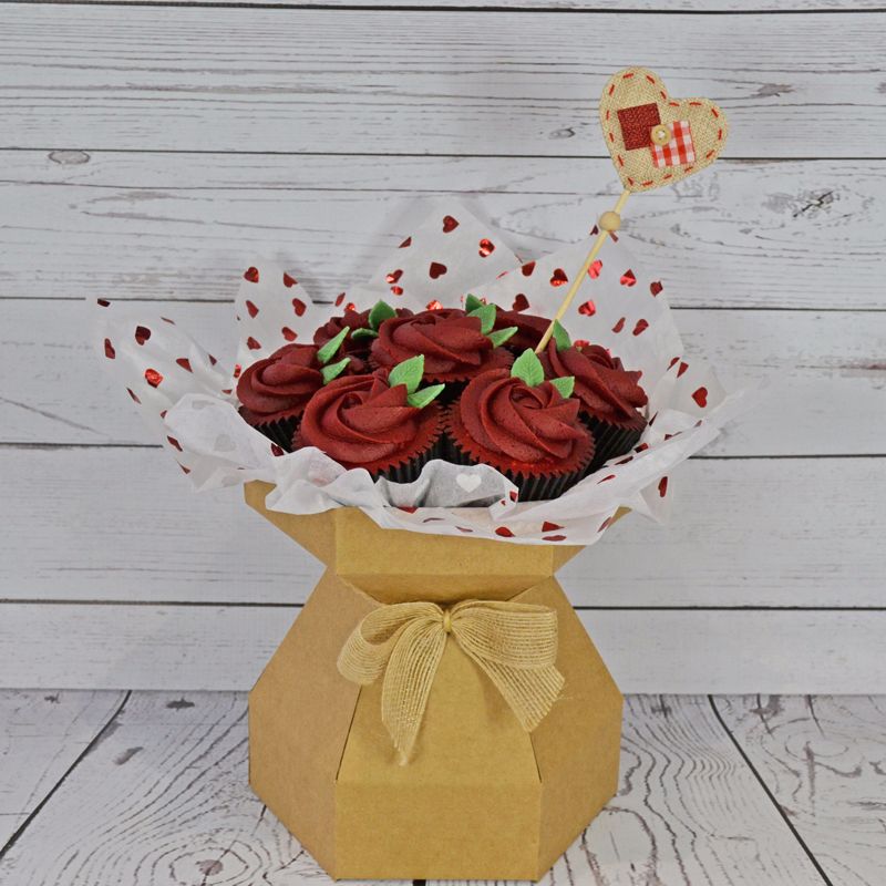 Kit - Cupcake Bouquet Box - Valentines's Day Kit 2 (HEART PICK WITH CREAM BOW)