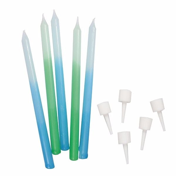 Candles - Blue/Green Ombre - Pack of 12 - 100mm