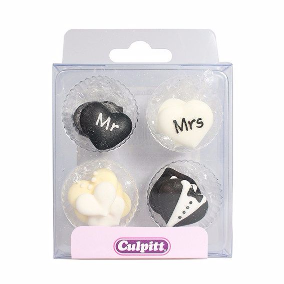 Mr & Mrs Love Heart Sugar Pipings