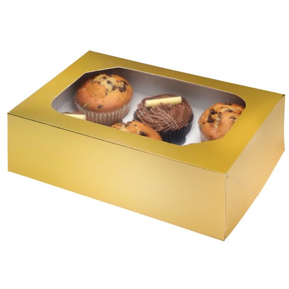 Gold Glossy Cupcake Box Pack of 2