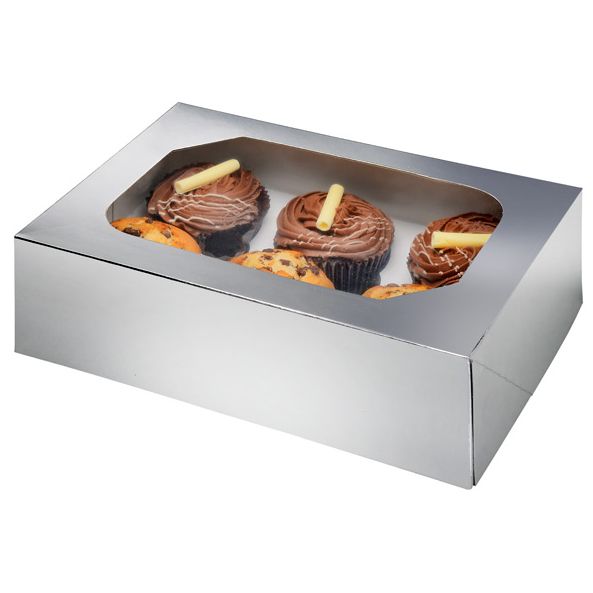 Silver Glossy Cupcake Box Pack of 2