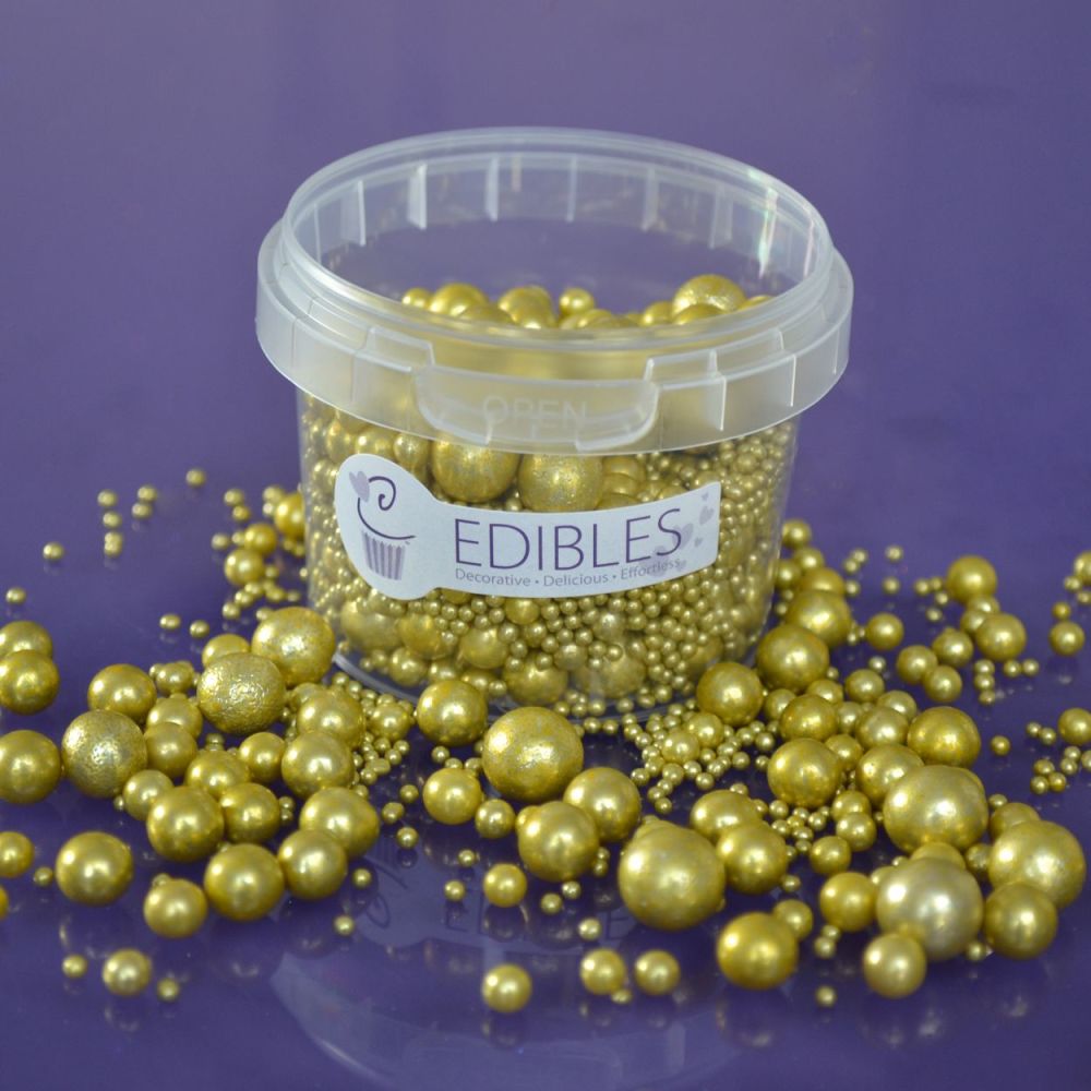  Edible Gold Metallic Balls - 2mm-10mm Mix 