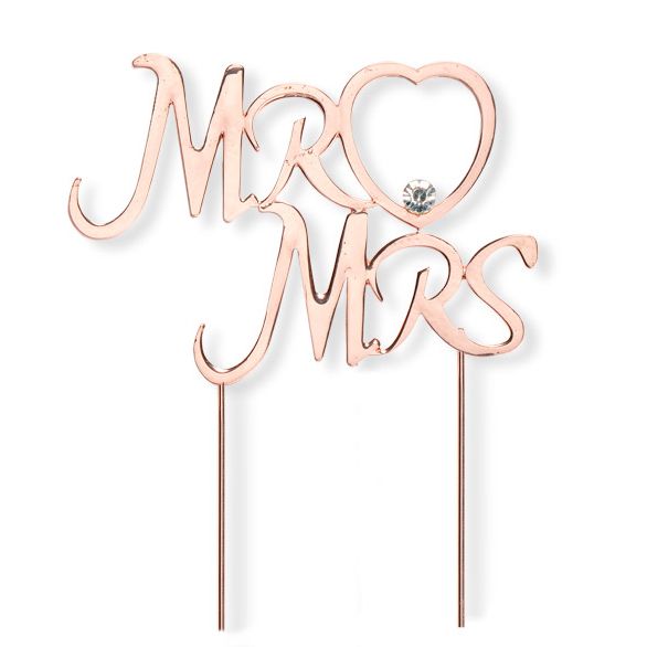 Diamante Rose Gold Mr & Mrs Cake Topper with 2 stems