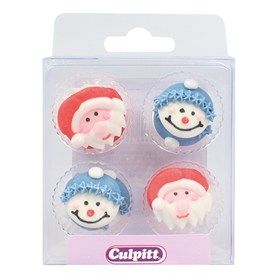 Santa & Snowman Face Sugar Pipings 12 piece