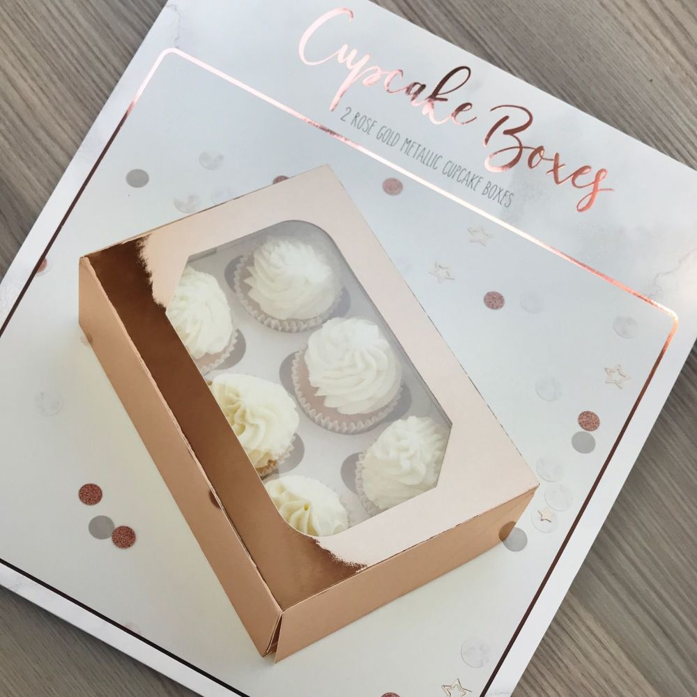 Glossy Cupcake Boxes for 6 Cupcakes - Rose Gold