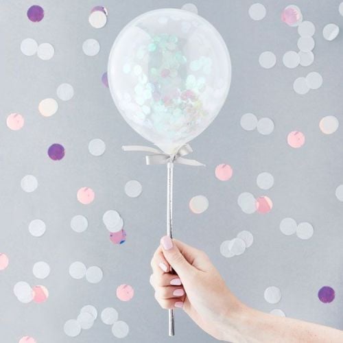 Mini Confetti Balloon Wands - Iridescent Pack of 5