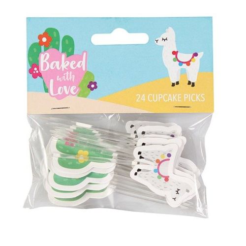 Baked with Love - Llama and Cactus Decorative Pics - Pack 24