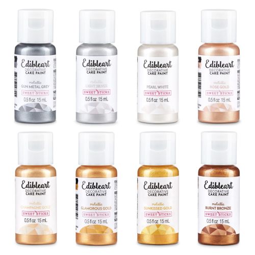 Sweet Sticks Edible Art Paint 15ml - x 8 METALLIC colours