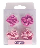 Mini Pink Flower Sugar Pipings x 100