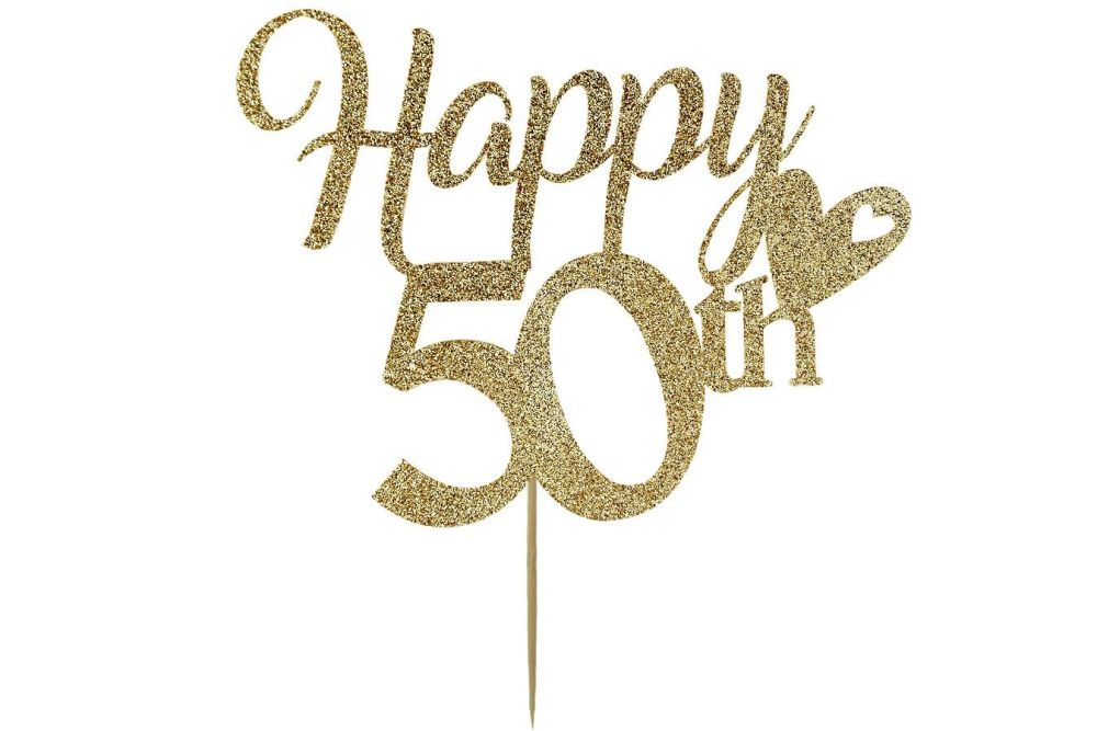 Happy 50th - Light Gold Cake Topper