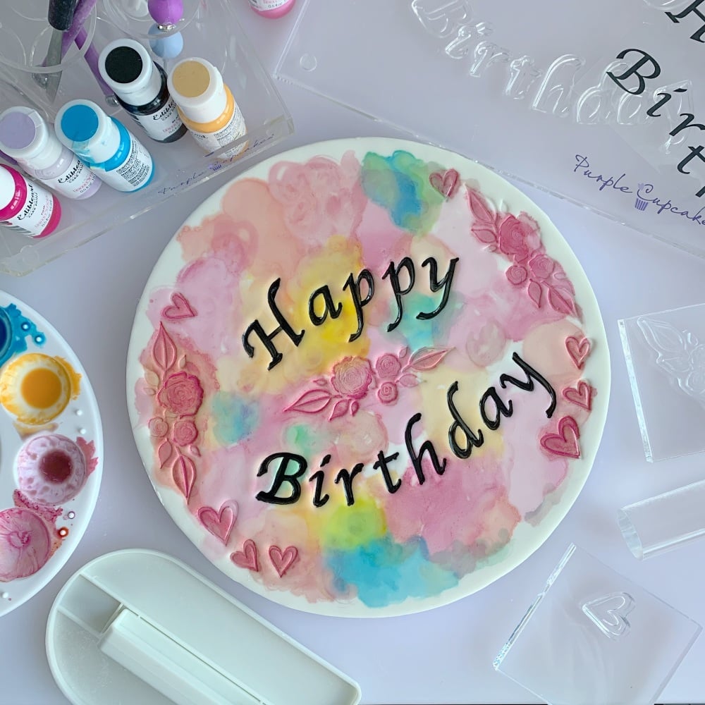 impressit Cake Stamp: CALLIGRAPHY HAPPY BIRTHDAY (Cake Board Size)