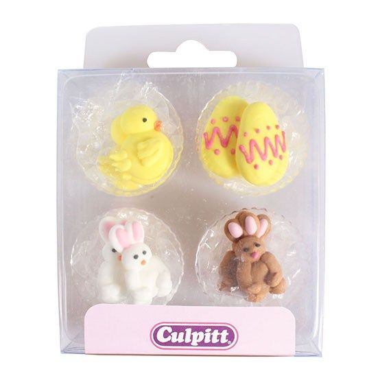 Culpitt Chick, Egg and Rabbit Sugar Piping Decorations x 12