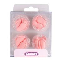Culpitt Sugar Piping Decorations x 12 - Baby Feet<br>Choose Pink, Blue or White