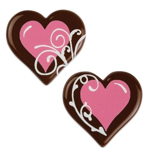 Dark Chocolate with Pink Hearts & White Swirls - Pack of 8