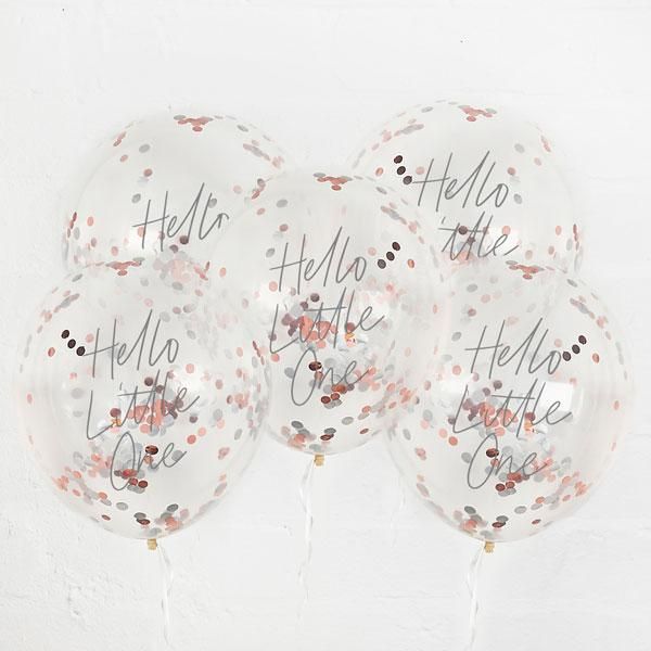 12" Confetti Balloons - Hello Little One (Pack of 5) Rose Gold