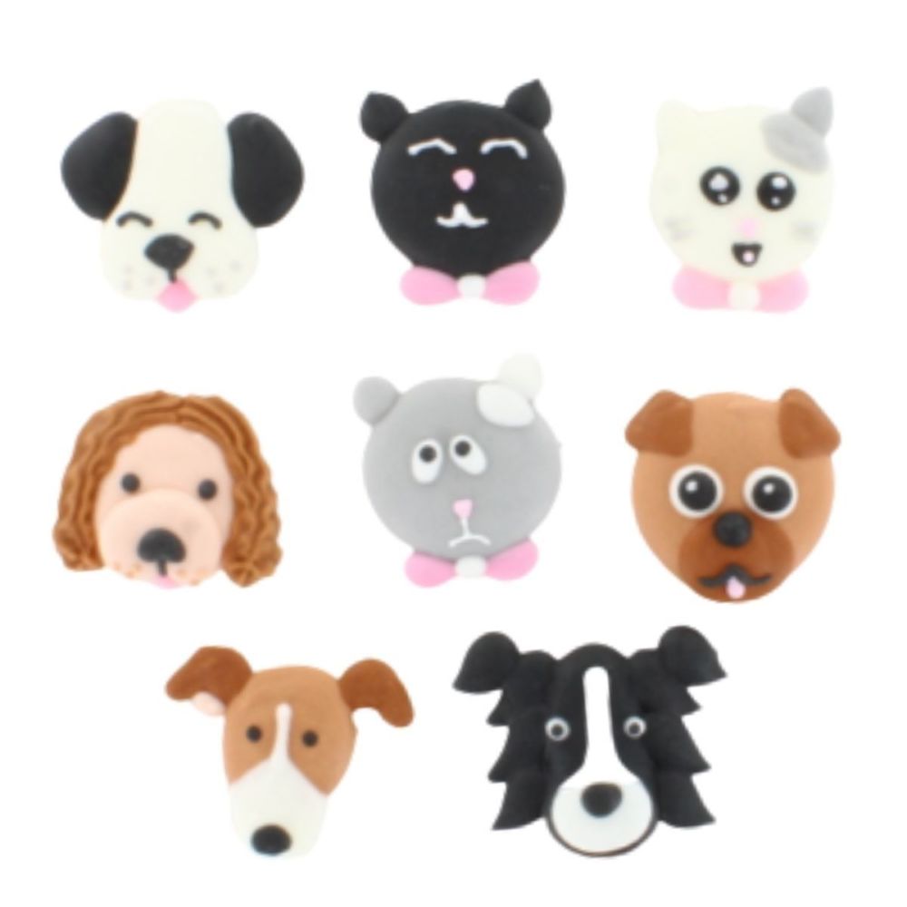 Hand Piped Sugar Decorations - Cats & Dogs Pack of 8