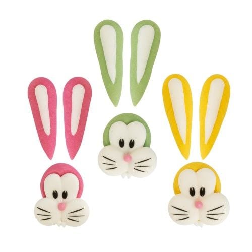 Sugar Easter Bunny Large FACES & EARS Assorted Colours (Pack of 6)