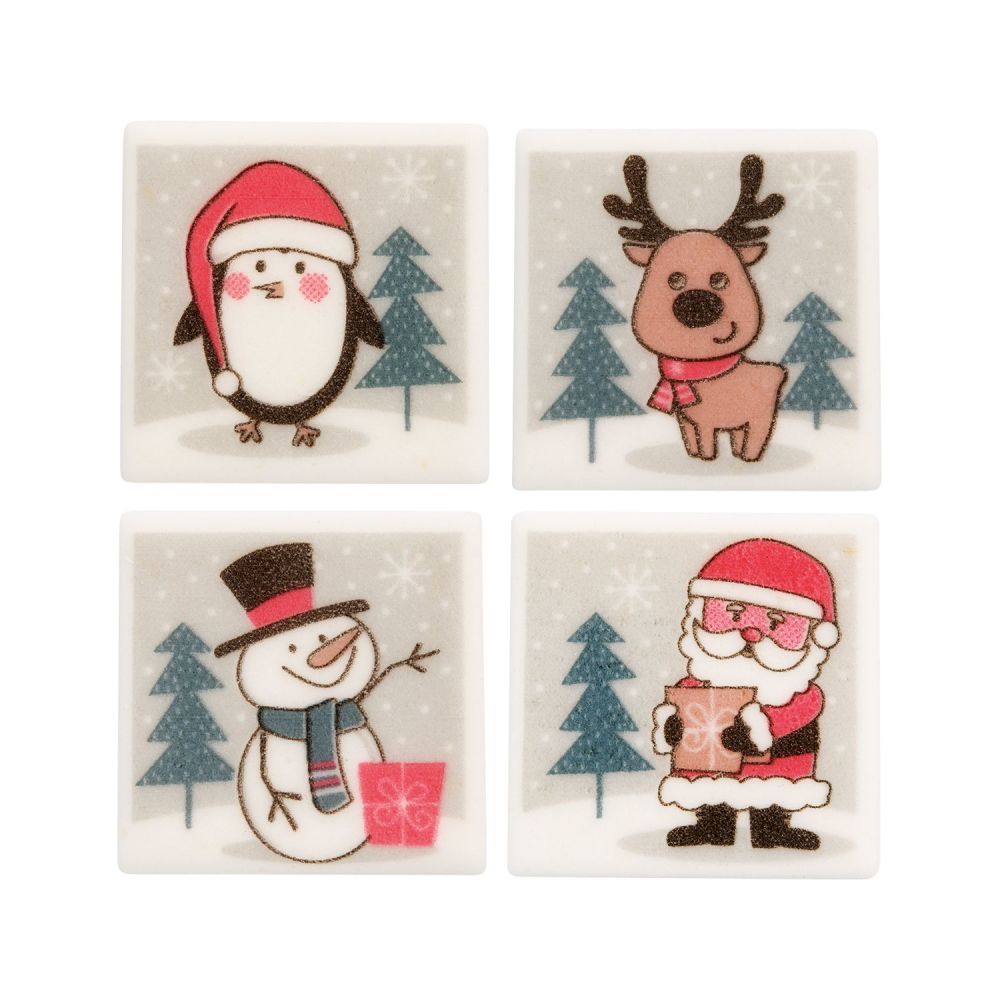 Sugar Christmas Plaques - Set of 12 (Penguin, Reindeer, Santa & Snowman)