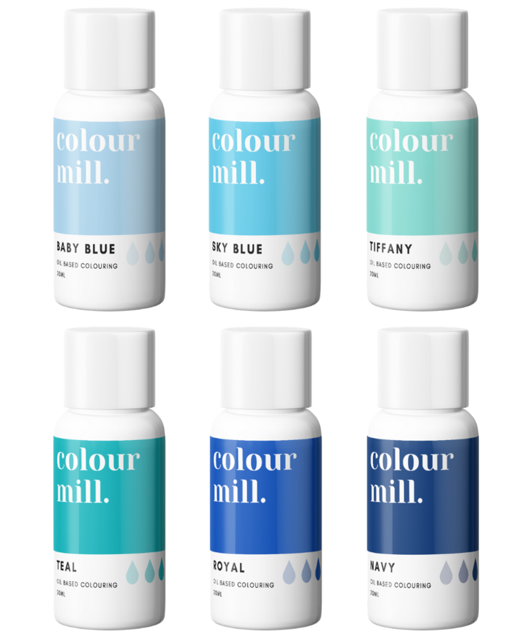 6 Pack  Blues - Colour Mill 20ml  - Baby Blue, Sky Blue, Tiffany, Teal, Royal & Navy