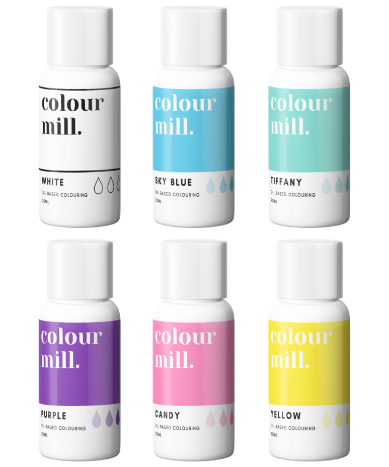 6 Pack  Rainbow - Colour Mill 20ml  - White, Sky Blue, Tiffany, Purple, Candy & Yellow