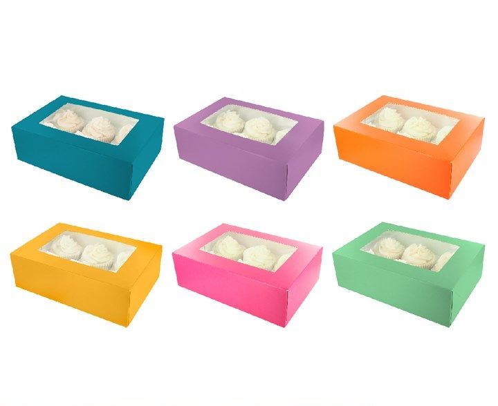 Brightly Coloured Cupcake Boxes (6 Standard / 12 Mini)