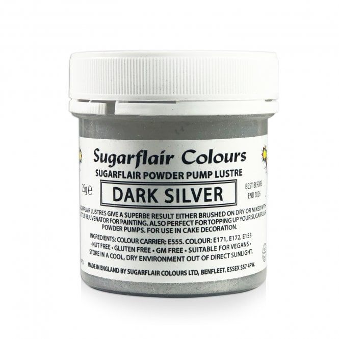Sugarflair Powder Pump Lustre 25g - Dark Silver