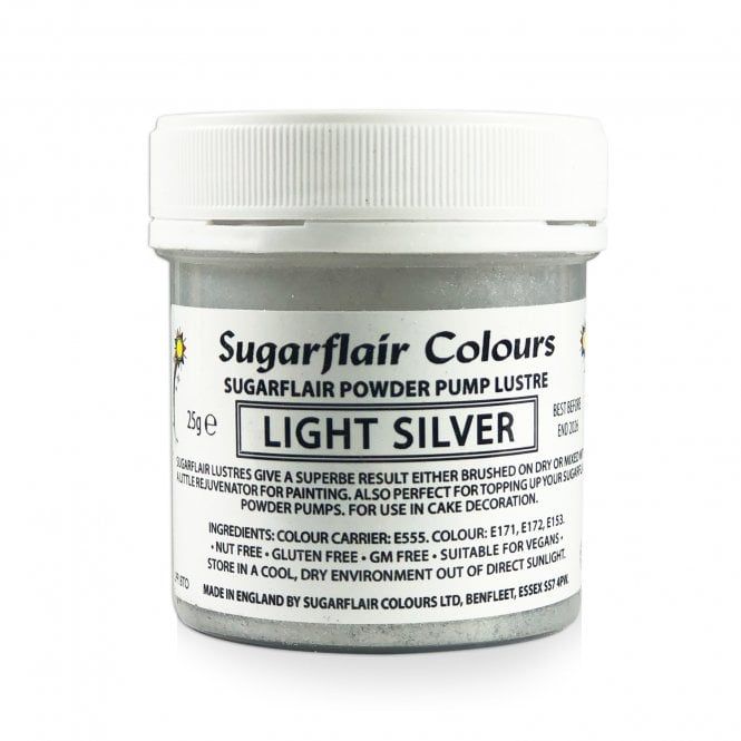 Sugarflair Powder Pump Lustre 25g - Light Silver