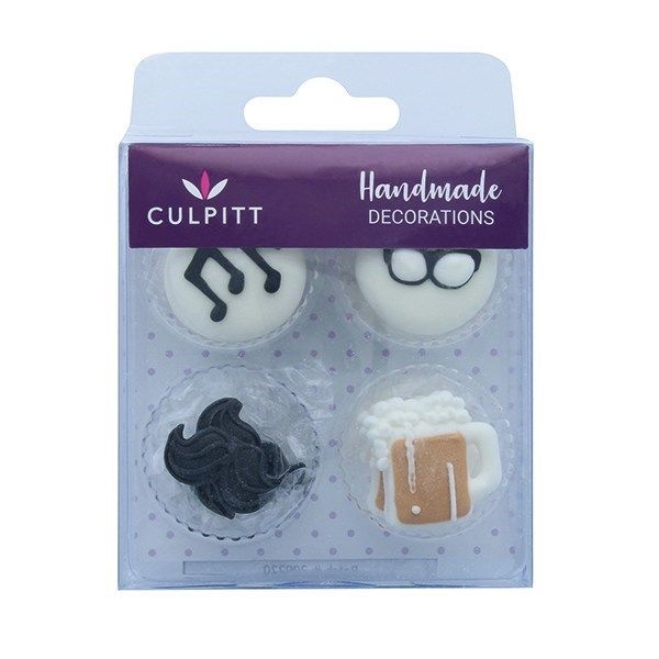Sugar Decorations - Moustache, Glasses, Music & Beer Sugar Decorations x 1