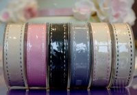 Ribbon: Stitched Grosgrain - Pink and white - 15mm x 5mtrs