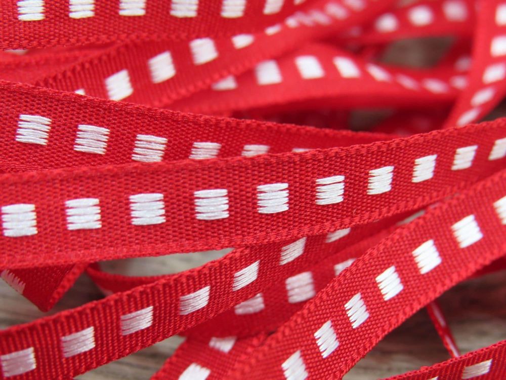 Ribbon: Box Stitch - Red - 7mm x 5mtrs