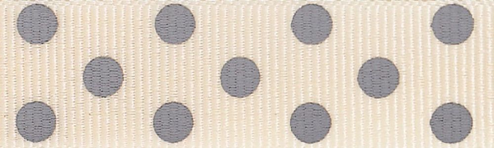 Ribbon: Spotty Grosgrain - Grey Spots on Natural - 25mm x 5mtrs