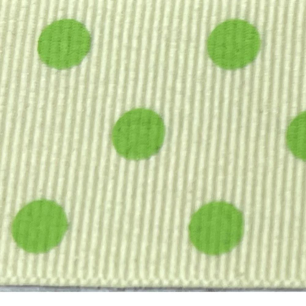 Ribbon: Spotty Grosgrain - Green Spots on Yellow - 25mm x 5mtrs