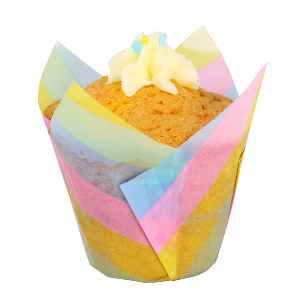 PME - 24 Tulip Baking Cups - RAINBOW STRIPES