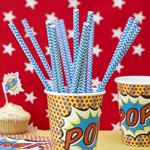 Ginger Ray - Paper Straws - Chevron Blue (pack of 25)