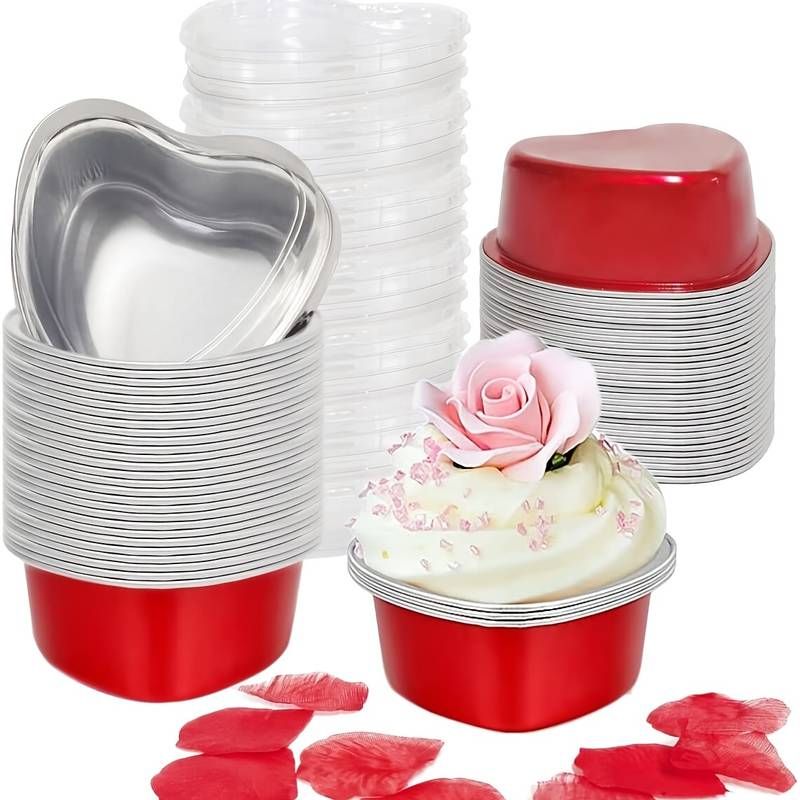Heart Shaped Cupcake Tins (Pack of 6) - RED