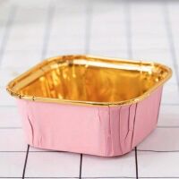 Square Shaped Cupcake Tins (Pack of 12) - PALE PINK & GOLD