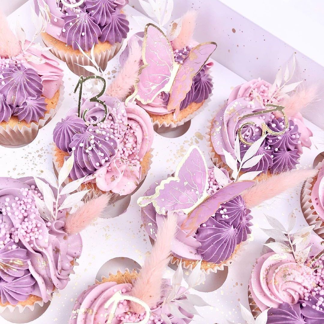 Butterfly Cake & Cupcake Pics Pack of 11 - PINK or PURPLE (Choose Colour)